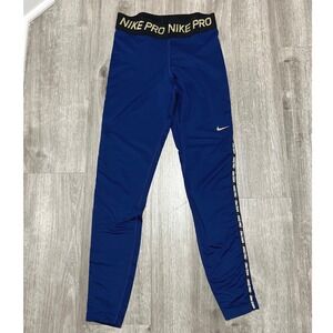 Nike Pro Dri Fit Royal Blue‎ Athletic Leggings Women's Small Glitter Logo